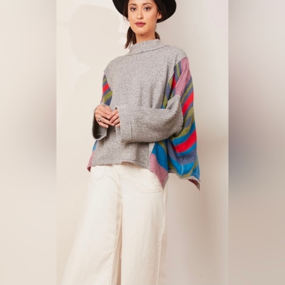 We The Free Susie Swit Bell Sleeve Oversized Sweater Stripe Cottage Cabin